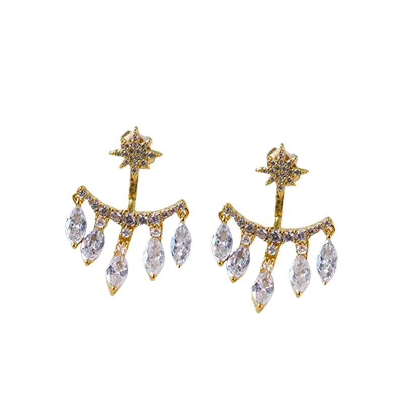 New Retro Eight Awn Star Zircon Earrings Fashion Pendant Stud Earrings Women's High Jewelry Party Gift