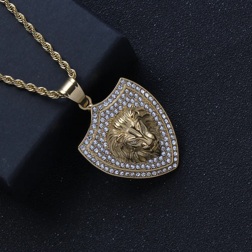 Lion Pendant Punk Shield Jewelry Necklace
