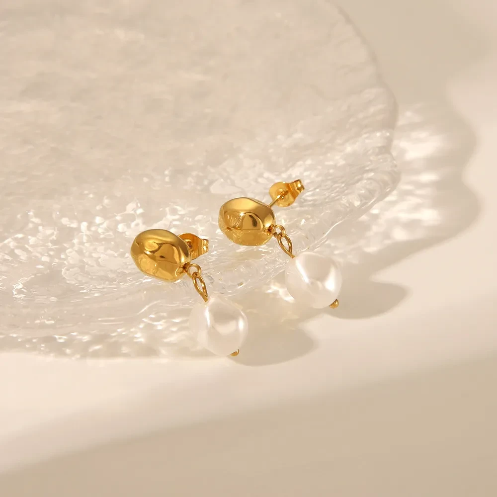 Titanium Steel Irregular High-grade Pearl Earrings For Women