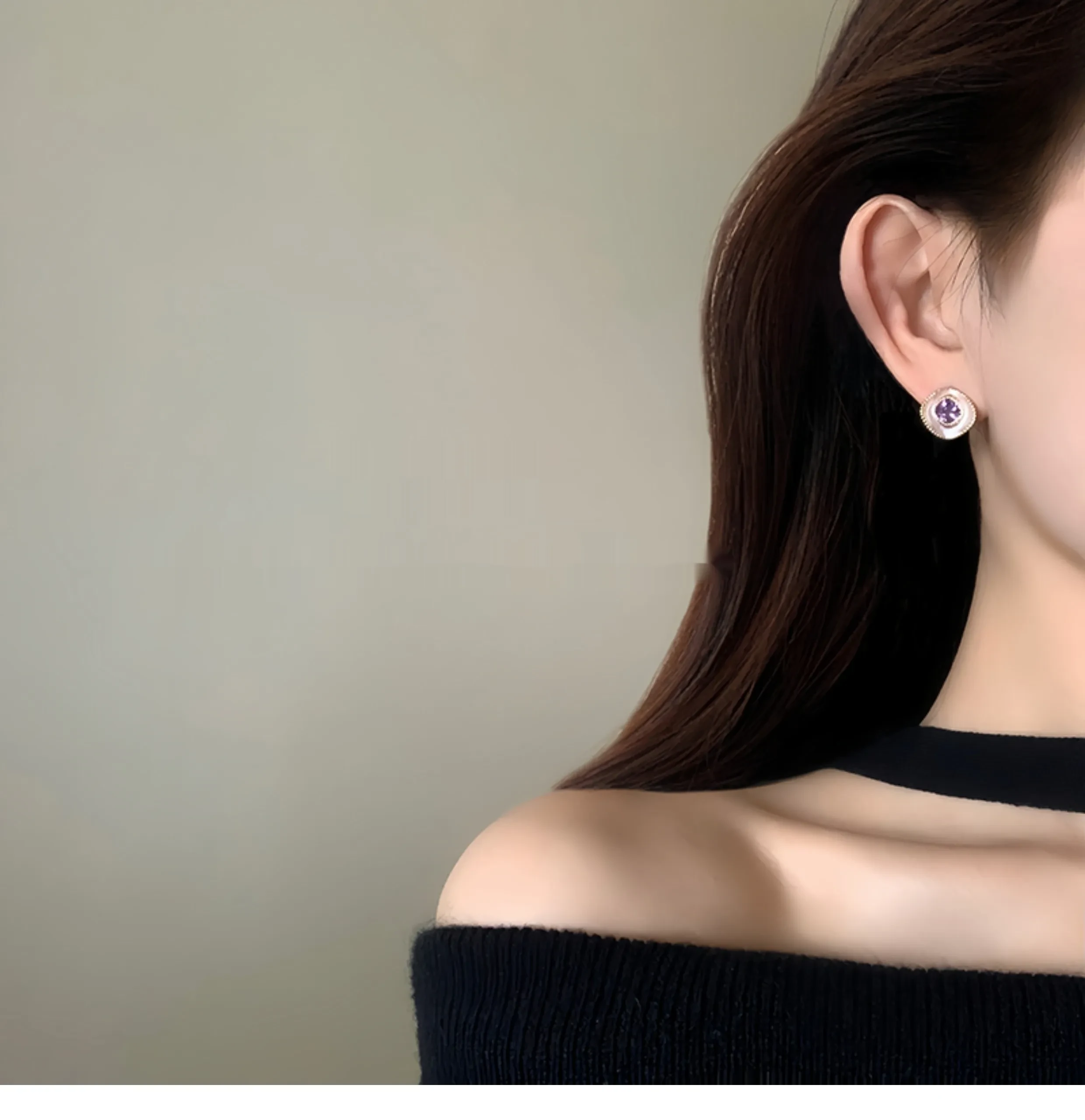 Sterling Silver Needle Elegant Purple Stud Earrings