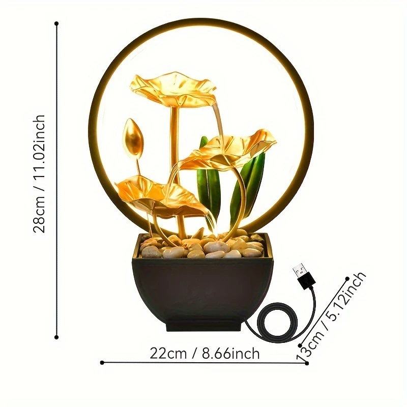 USB-Powered Tabletop Fountain with LED Ring | Relaxing Metal Waterfall Decor for Home, Office & Gift Giving