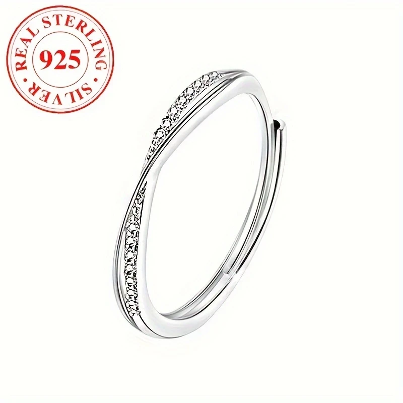 Luxury S925 Silver Plated Open Ring for Women | Adjustable Fit with Synthetic Cubic Zirconia, March Birthstone, Perfect for Daily Wear & Gift Occasions