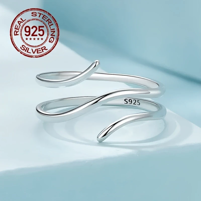 Elegant 925 Sterling Silver Adjustable Twist Ring | Hypoallergenic Multi-Layered Spiral Design, Unisex Party Jewelry Accessory
