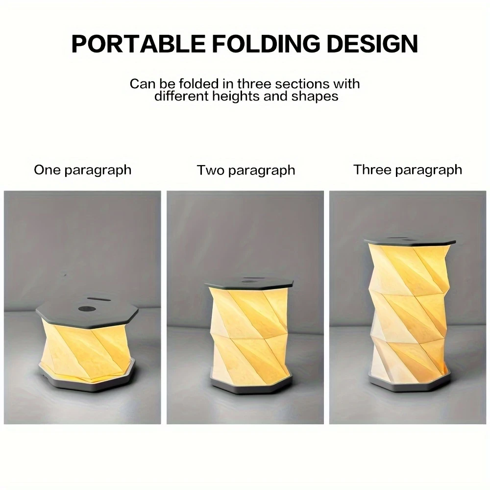Vintage Wooden Folding Outdoor Table Lamp | Portable Stepless Dimming Night Light, USB Rechargeable Camping Tent Lamp