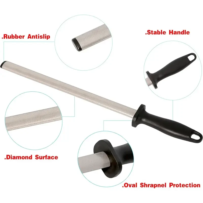 15-Inch Diamond Carbon Steel Knife Sharpener Rod