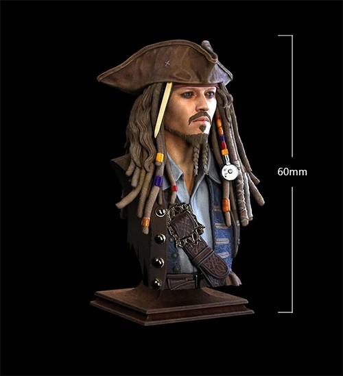 60mm Resin Model Jack Captain Bust Figure | Unpainted No Color, RW-670