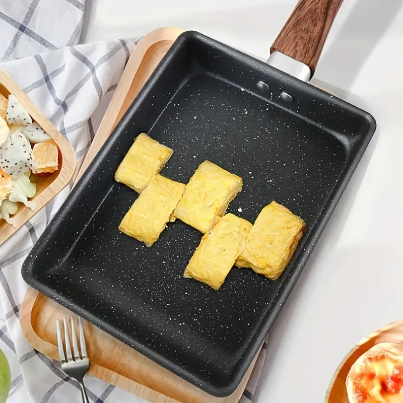 1pc Authentic Japanese Tamagoyaki Pan with Non-Stick Coating and Imitation Wood Handle