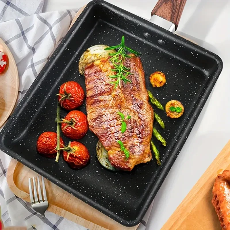 1pc Authentic Japanese Tamagoyaki Pan with Non-Stick Coating and Imitation Wood Handle