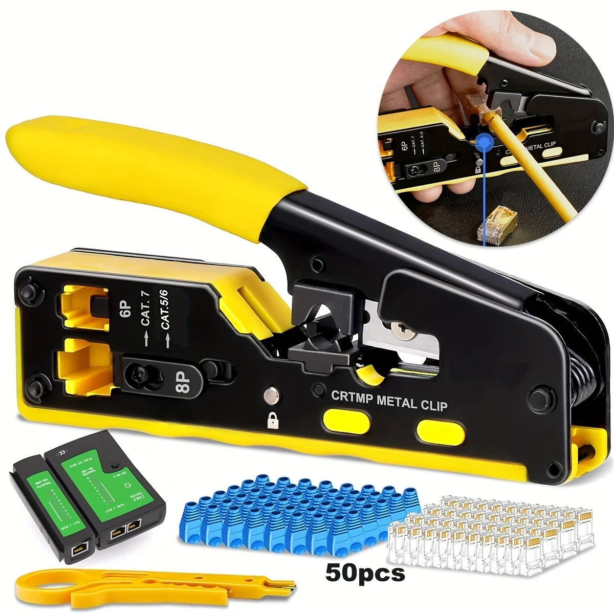 RJ45 Crimp Tool Kit Pass Thru Ethernet Crimper