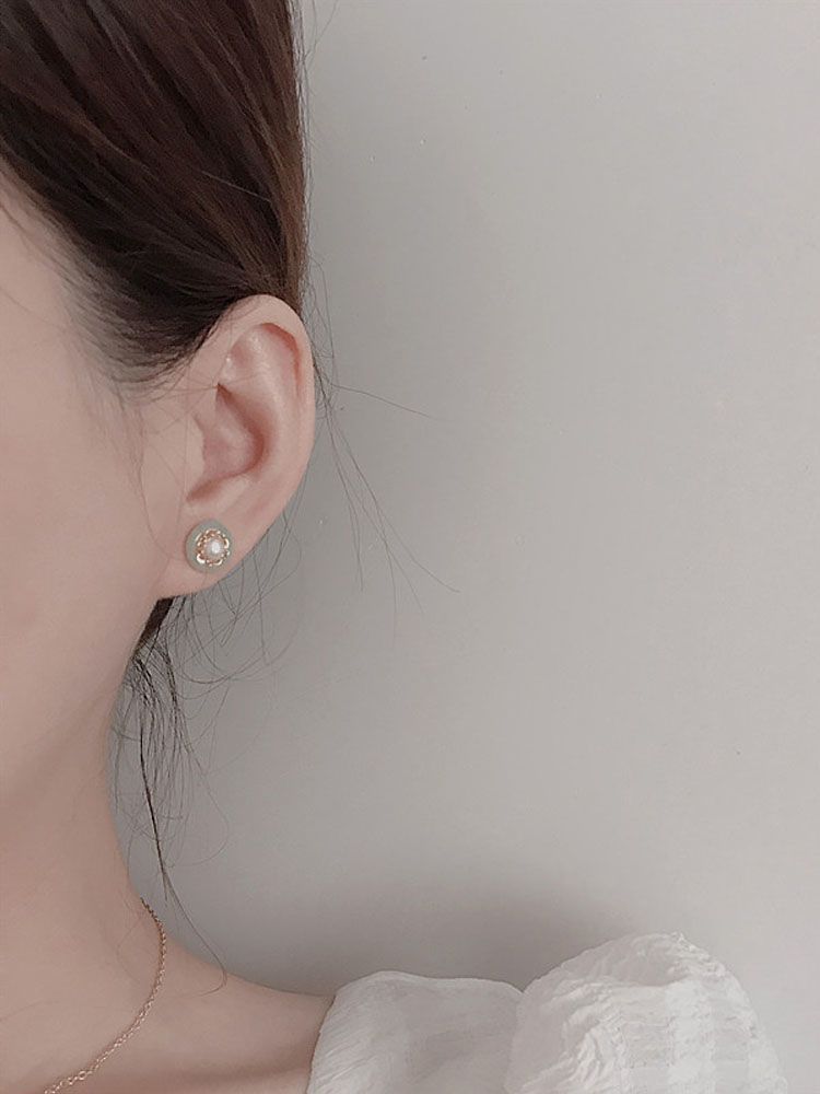 Natural Chalcedony National Temperamental Pearl Stud Earrings