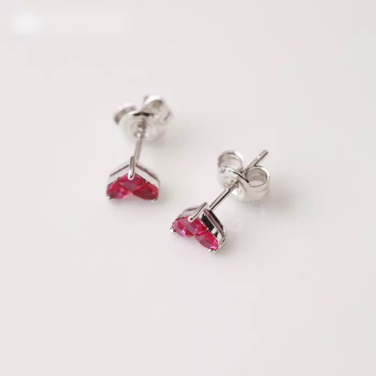 Silver Ruby Love Heart Stud Earrings Women's Heart