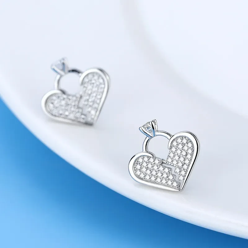 Sterling Silver Needle Pairs Of C Stud Earrings Heart-shaped
