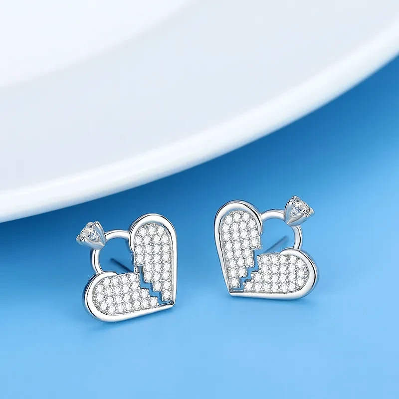 Sterling Silver Needle Pairs Of C Stud Earrings Heart-shaped
