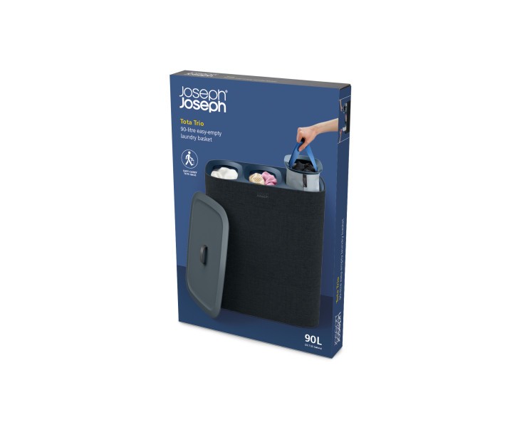 Tota Trio 90L Laundry Separation Basket - Black - Joseph Joseph