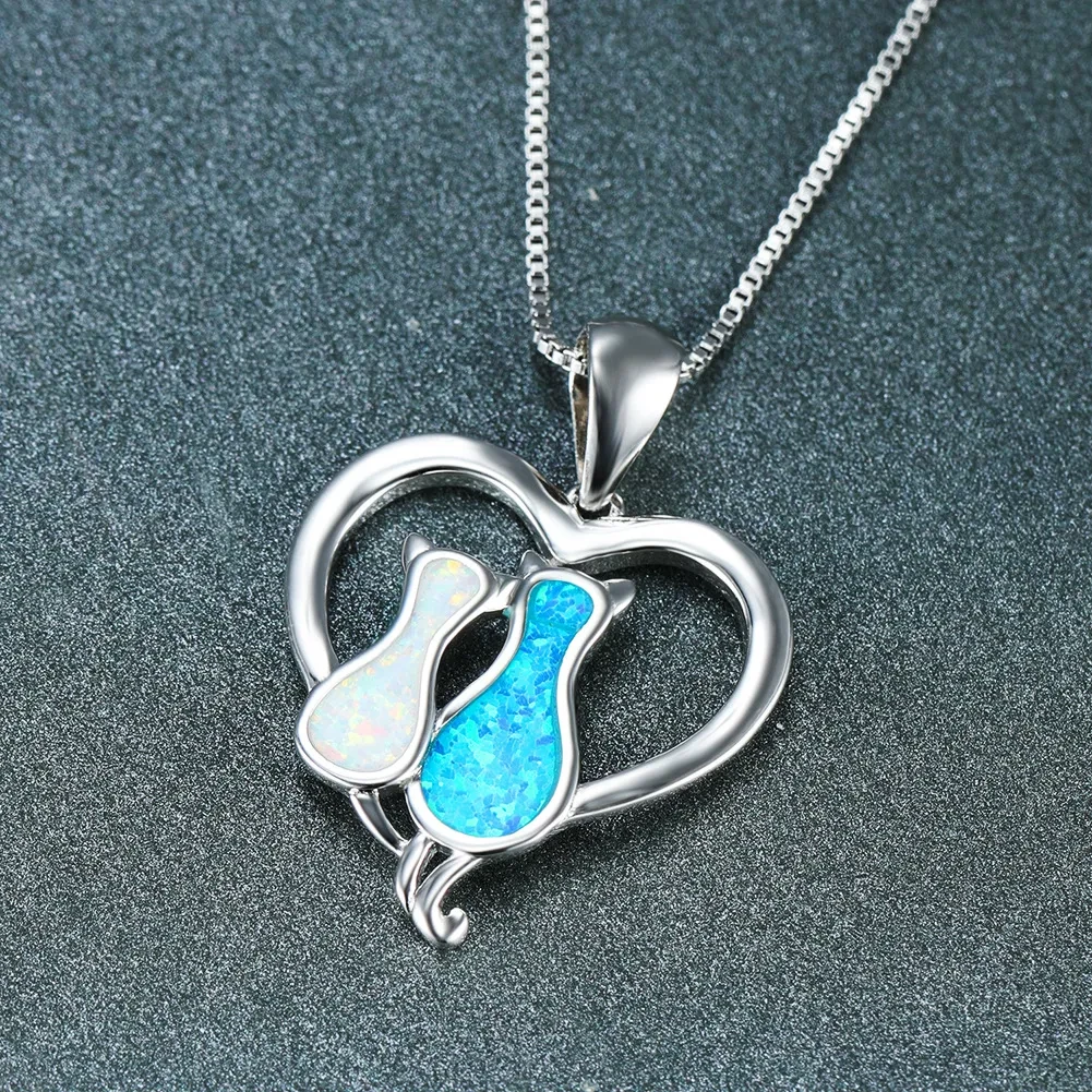 Japanese Cute Cat Opal Pendant Necklace