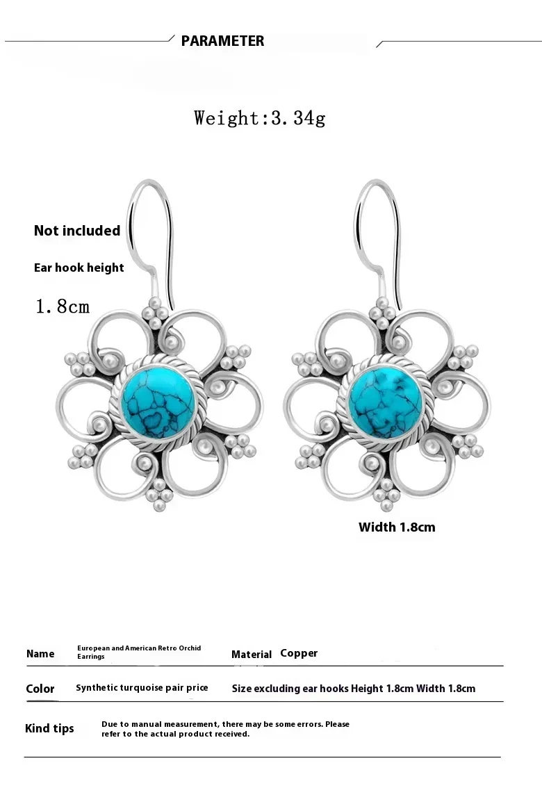 Inlaid Turquoise Flower Earrings