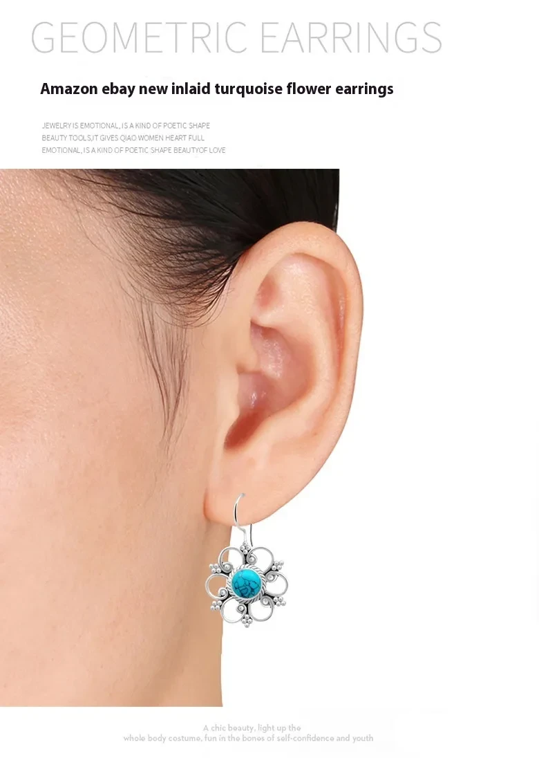 Inlaid Turquoise Flower Earrings