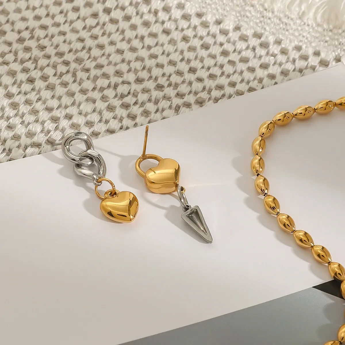 Stainless Steel Gold And Silver Color Matching Heart Cone Chain Love Heart Earrings