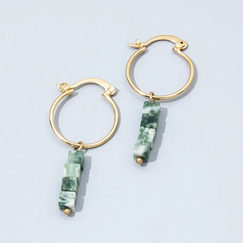 Retro Fashion Broken Malachite Green Natural Stone Earrings