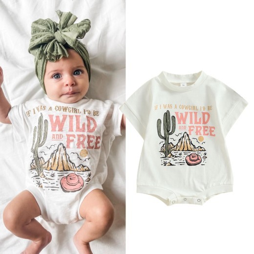 Girls' Fashion Cactus Print Round Neck Jumpsuit