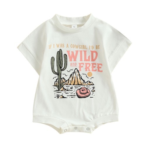 Girls' Fashion Cactus Print Round Neck Jumpsuit