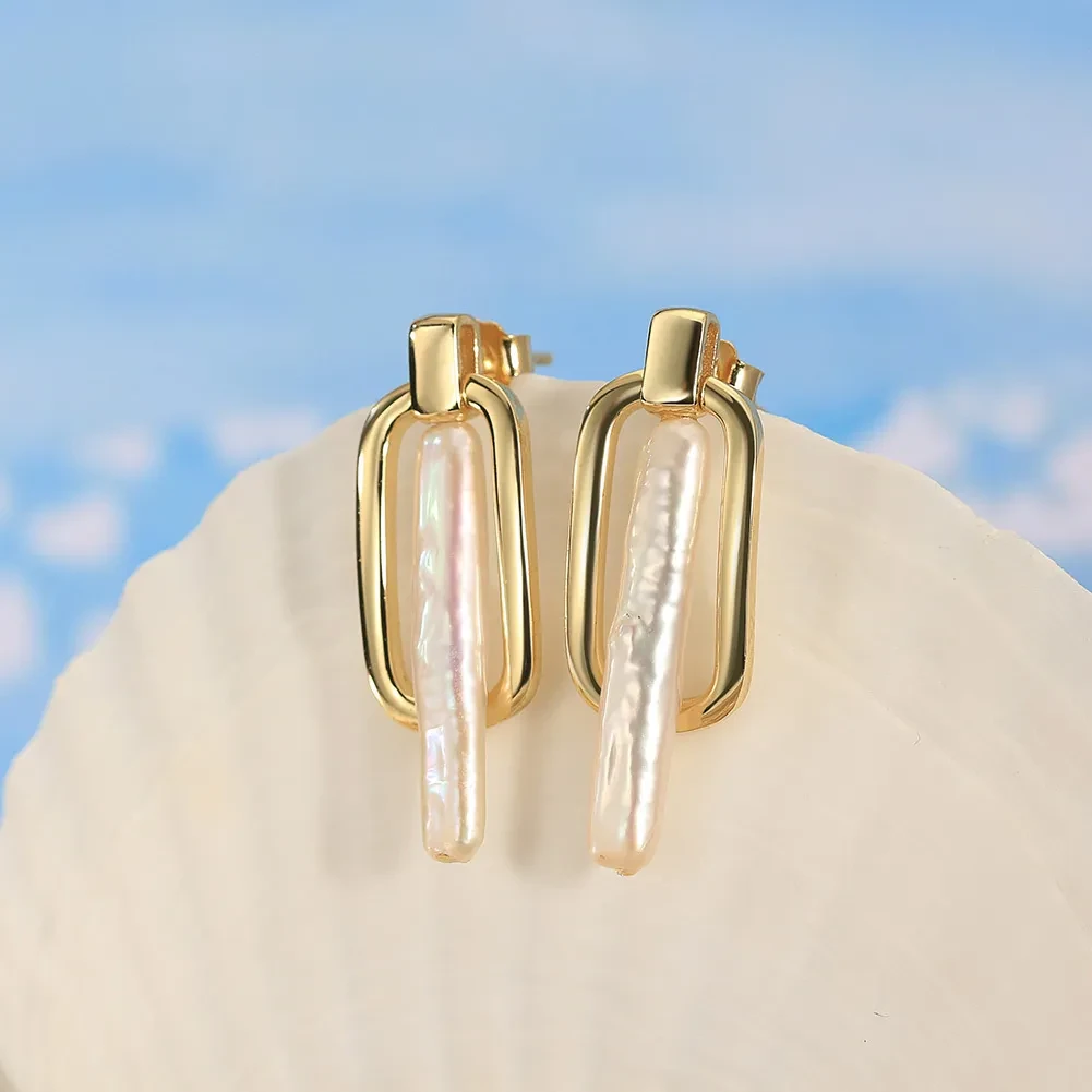 Sterling Silver Irregular Pearl Gold Earrings