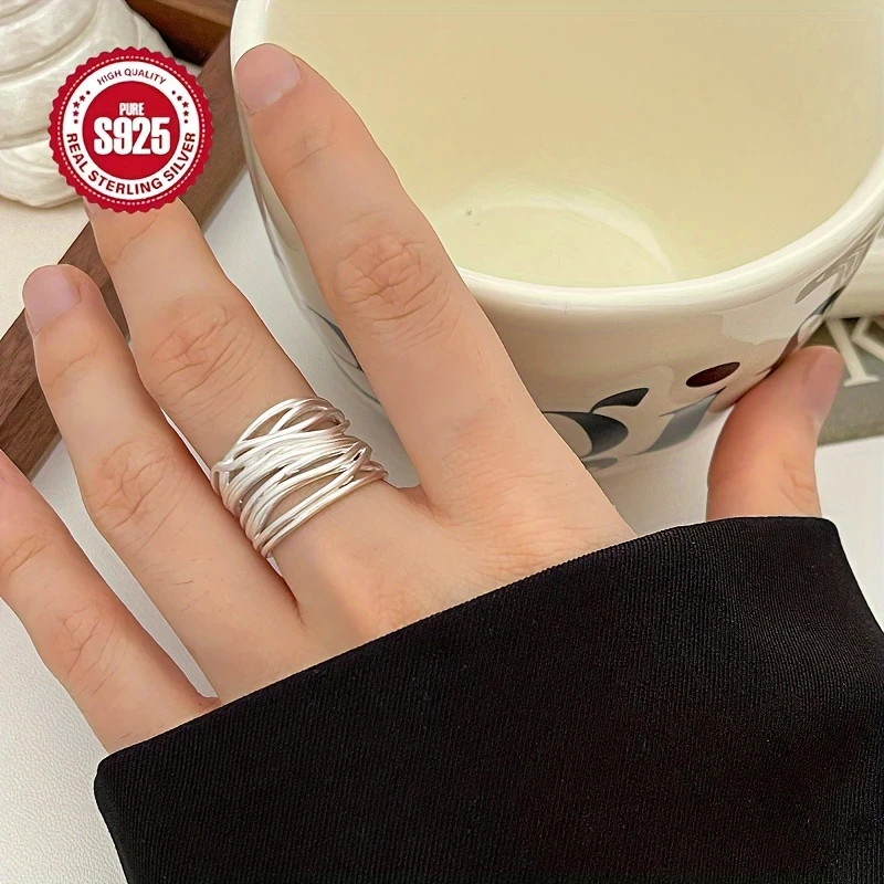 Luxury 925 Sterling Silver Matte Wide Band Cuff Ring | Adjustable Open Design | Elegant Anti-Tarnish Jewelry for Daily Wear & Gifting