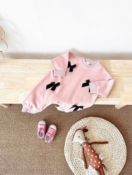 Girls' Fashion Personalized Bow Round Neck Jumpsuit
