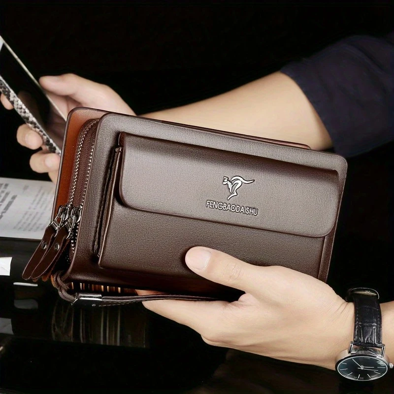 Men's Business Clutch Bag - Double Zipper Long Wallet