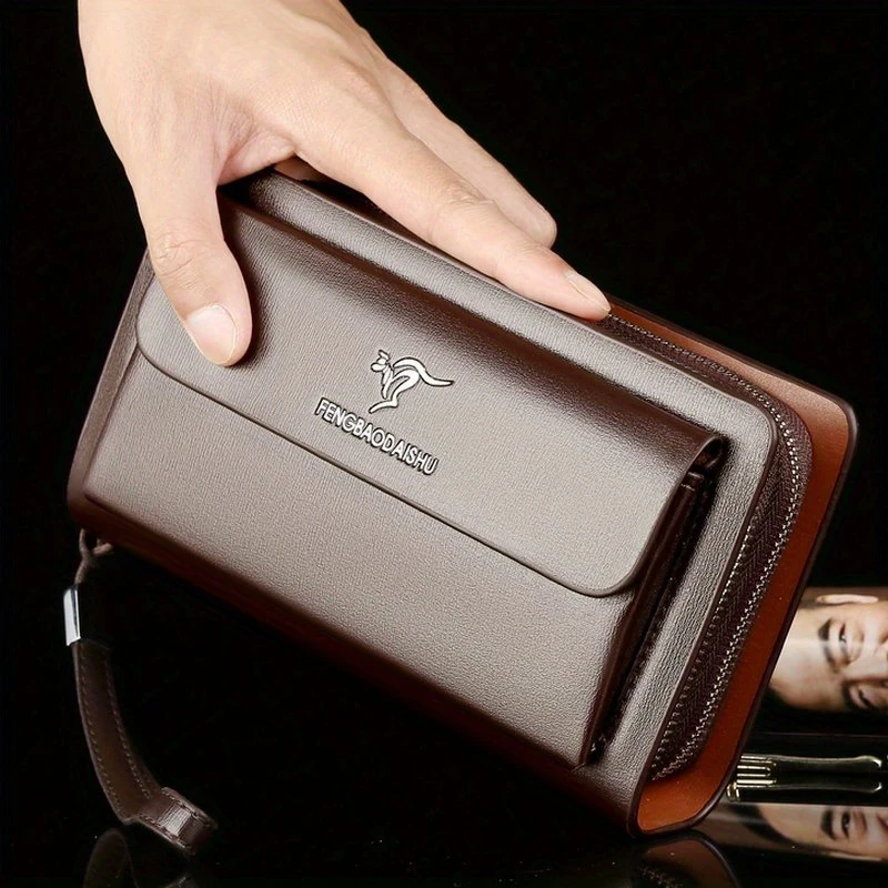 Men's Business Clutch Bag - Double Zipper Long Wallet
