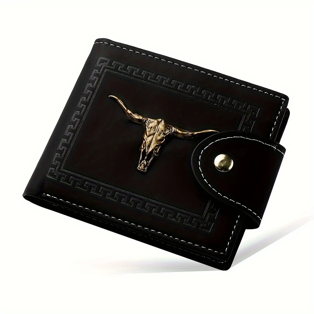 Men's Compact Leather Wallet with Eagle Emblem