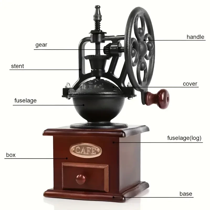 1pc Retro Wooden Hand Crank Coffee Grinder Set with Cleaning Brush