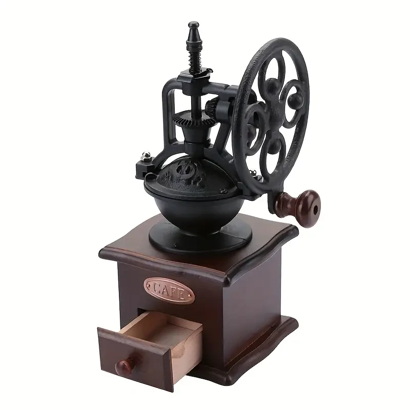 1pc Retro Wooden Hand Crank Coffee Grinder Set with Cleaning Brush