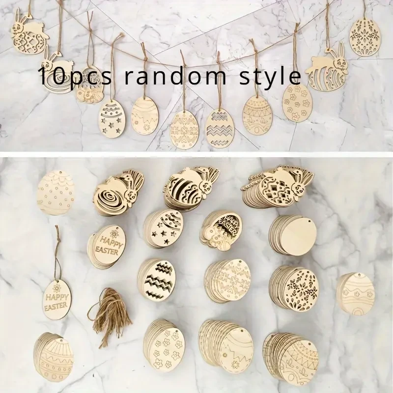 10pcs Rustic Wooden Easter Eggs with Matching Rope