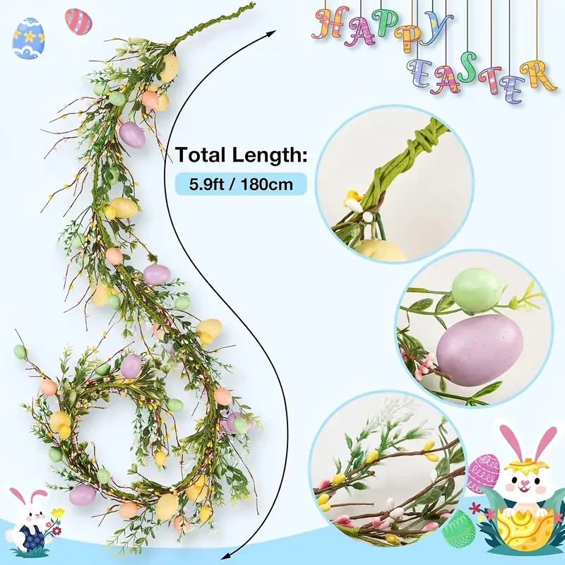 Rustic Spring Vine Wreath with Colorful Easter Eggs