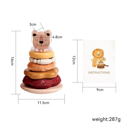 Baby Early Education Puzzle Lion Set Column Toy Wooden