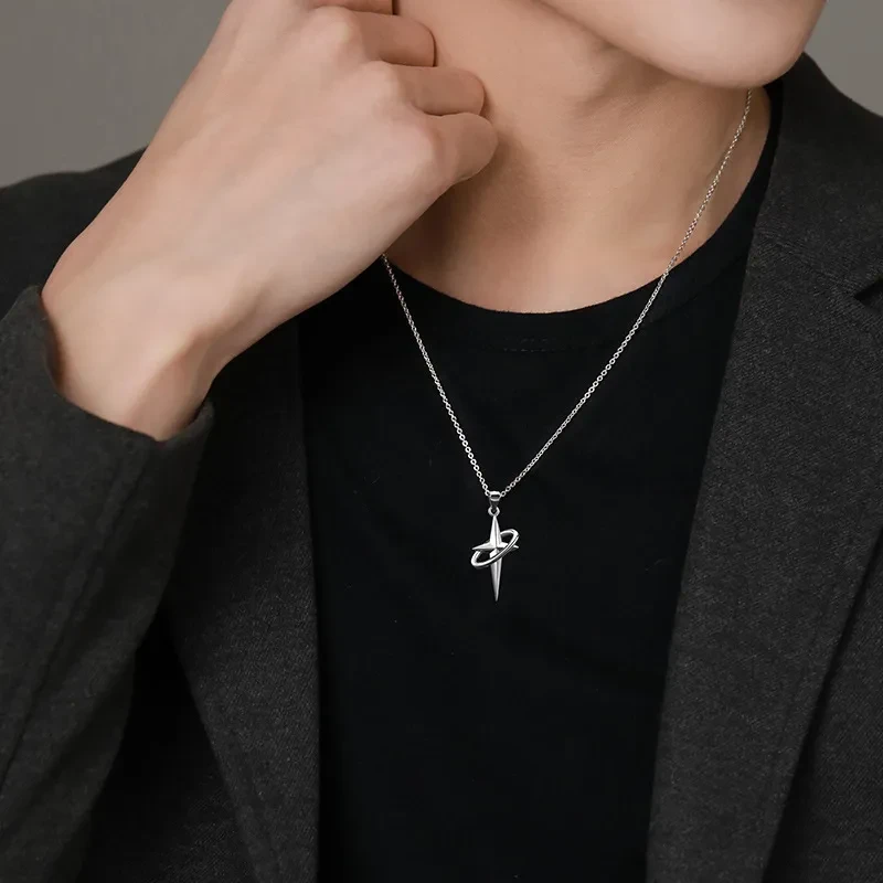 Men's Simple Asterism Cross Pendant Necklace