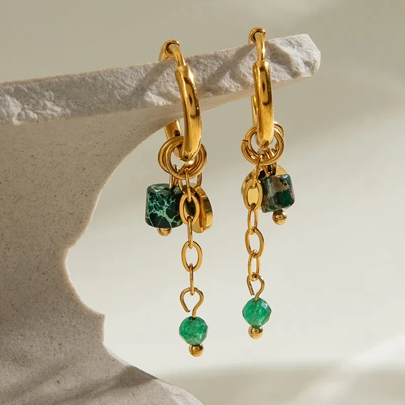 Natural Stone Ear Clip Light Luxury Advanced Titanium Steel Earrings