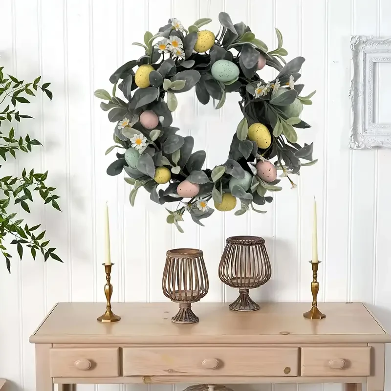 Elegant 45.72cm Easter Wreath with Pastel Eggs and Daisies