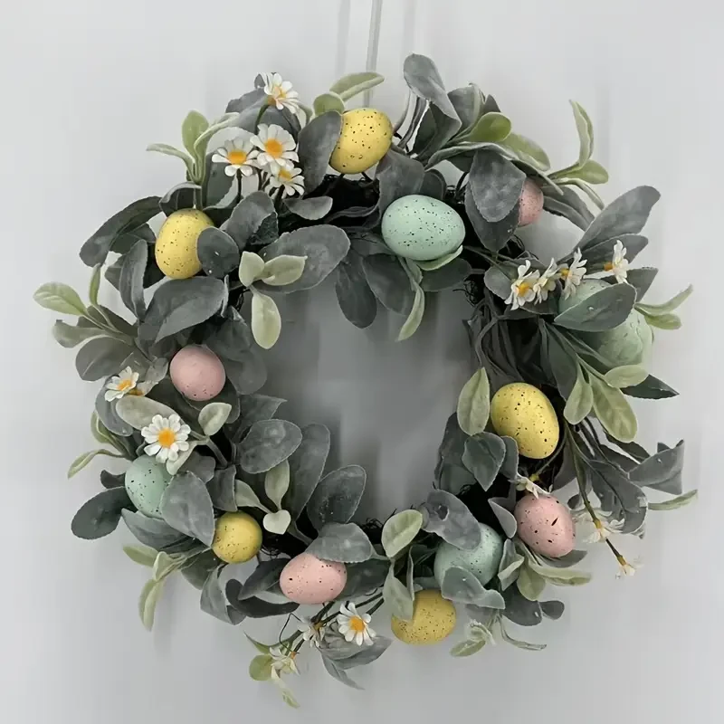 Elegant 45.72cm Easter Wreath with Pastel Eggs and Daisies
