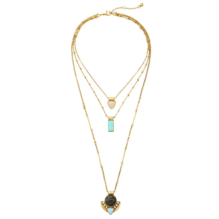 Natural stone pendant long sweater chain