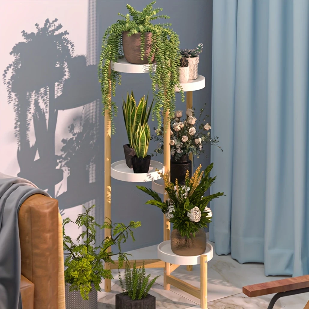 4-Tier/5-Tier Bamboo Tall Corner Plant Pot Holder Display Rack Stand