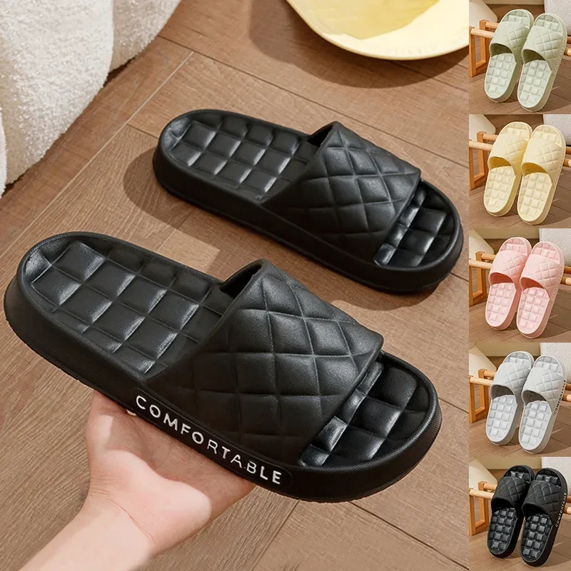 Home Slippers With Plaid Design Soft-soled Slippers