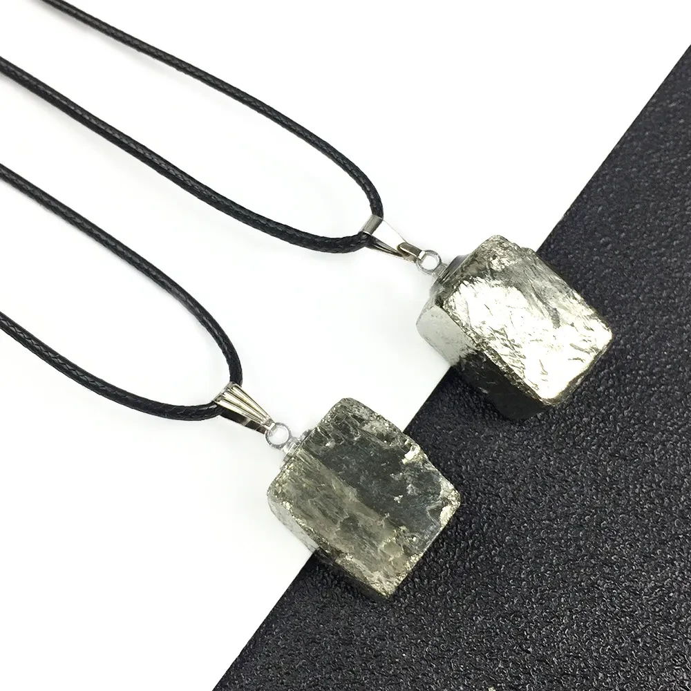 Irregular Square Pendant Brass Amphibole Necklace