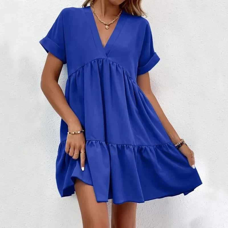 New Short-sleeved V-neck Dress Summer Beach Dress For Women