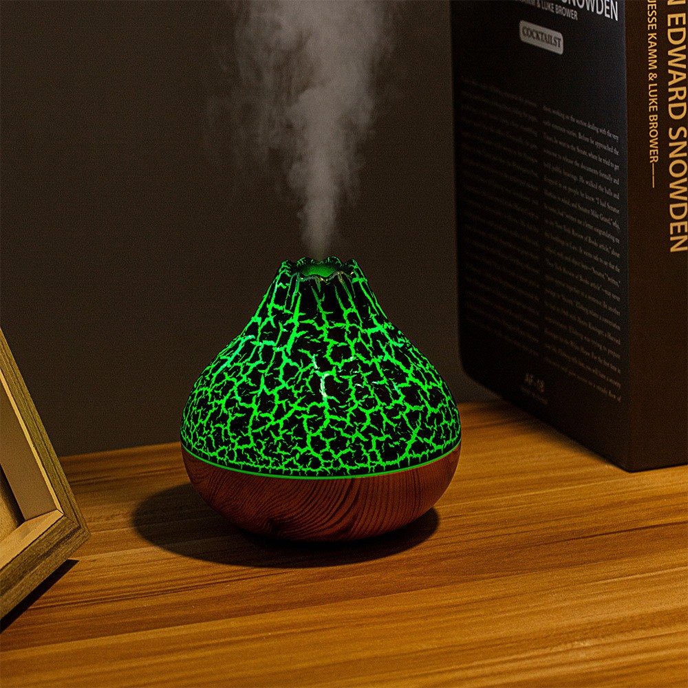 Volcano Humidifier Wood Grain Fog Seven-color Ambience Light