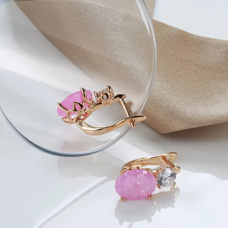 Rose Gold Ear Ring Zircon Sweet Peach