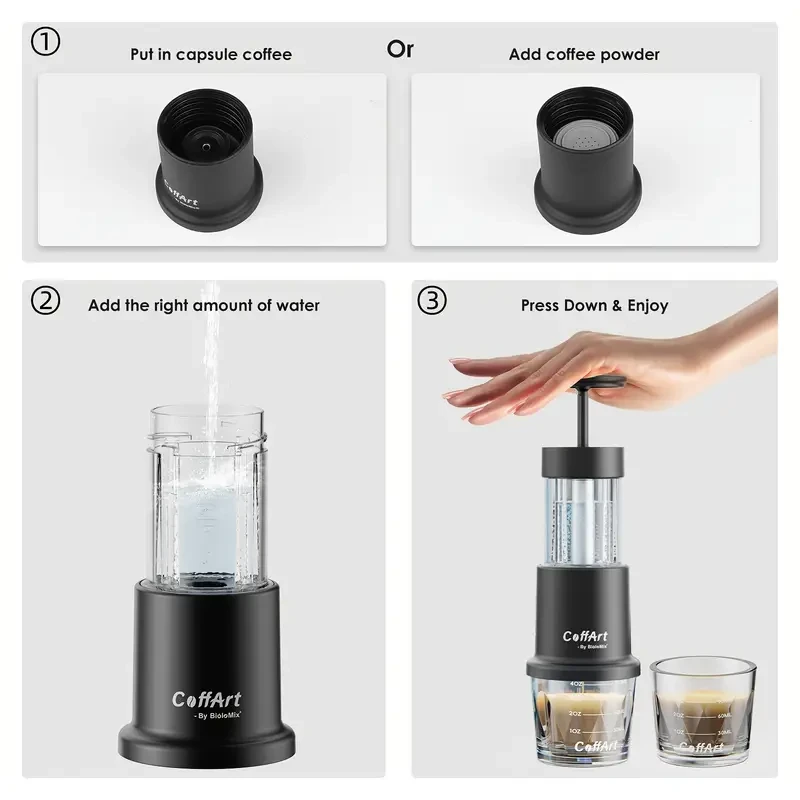 BIOLOMIX Portable Espresso Maker 2-in-1 for Coffee & Tea