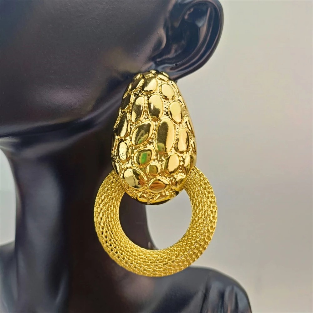 EMMA 2023 Dubai Gold Color Big Circle Earrings - Geometric Statement Drop Earrings for Women
