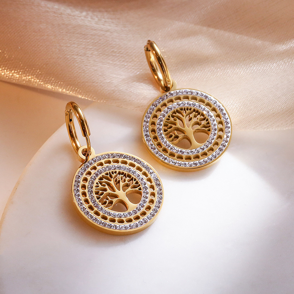 Lucky Tree Zircon Titanium Steel Earrings